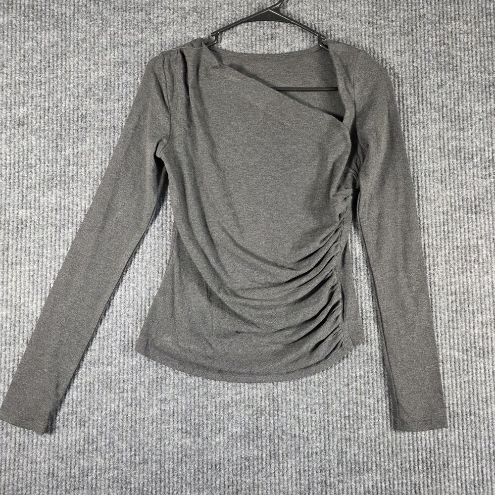 Commense Gray Ruched Asymmetrical Long Sleeve Stretch Top Women’s M